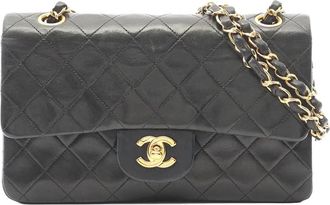 Chanel Borsa a spalla Classic Double Flap piccola in pelle di agnello 1996-1997 - Nero