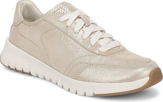 Vionic Uptown Metallic Suede Sneaker in Gold at Nordstrom, Size 9.5