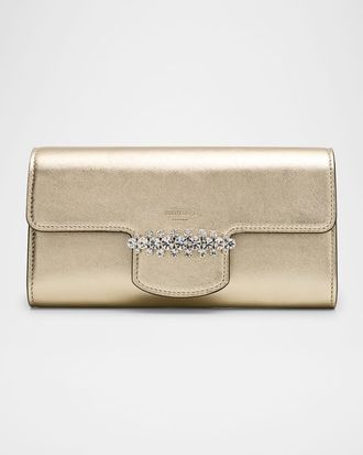 Jimmy Choo London Bing Crystal Metallic Leather Wallet