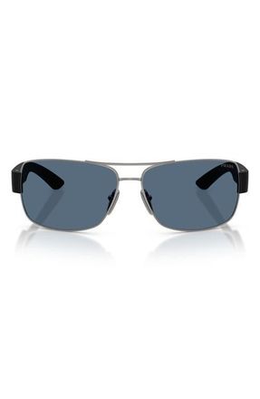 Prada 65mm Shield Sunglasses in Gunmetal /Dark Blue at Nordstrom