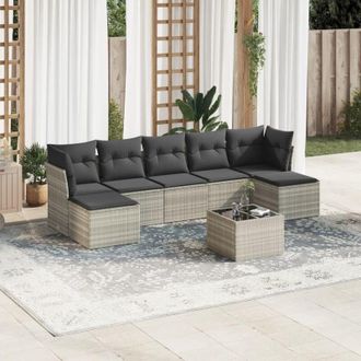 vidaXL Set De Sof&aacute;s De Jard&iacute;n 8 Pzas Y Cojines Rat&aacute;n Sint&eacute;tico Gris Vidaxl