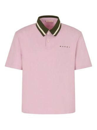 Marni stripe-collar logo-print polo shirt - Pink