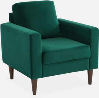 Sweeek Sill&oacute;n Vintage De Terciopelo Con Patas De Madera, Bjorn Terciopelo, Verde Ingles, 78x77x70 Cm