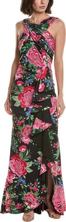 Tadashi Shoji Elarra Floral Waterfall Flounce Gown