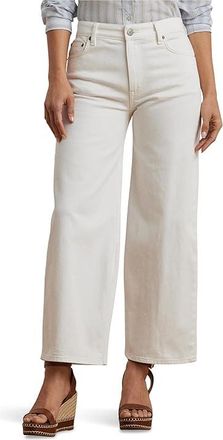 Lauren Ralph Lauren Petite High-Rise Wide-Leg Cropped Jeans Womens Jeans White Wash : 12P, Cotton/Denim/Elastane