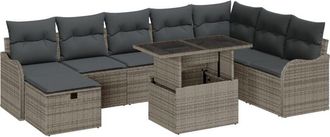 vidaXL Garden Sofa Set with Cushion 9 pcs Grey Poly rattan Vidaxl