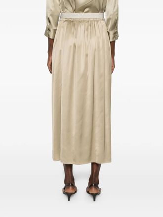 PESERICO Elasticated Waistband with Side Slit Skirt - Beige