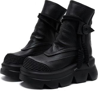 Generic QXDZSW Handmade Mid-Calf Boots Platform Women Short Boots Round Toe Height Increasing Thick Sole Ladies Shoes