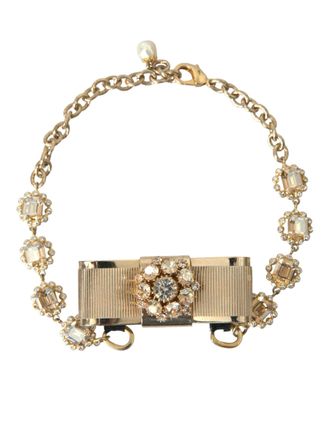 Dolce & Gabbana Gouden Messing Duidelijke Kristallen Strikketting Choker Halsketting