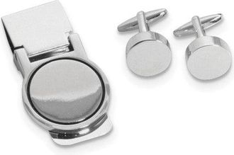 Diamond2Deal Silver-plated Circular Design Engravable Cuff Link and Money Clip Set