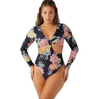 O'Neill Kali Swimsuit Womens Black Floral Cutout One Piece Beach DDR2706