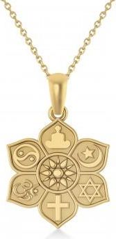 Allurez Coexist Symbols on Lotus Flower Pendant Necklace 14k Yellow Gold