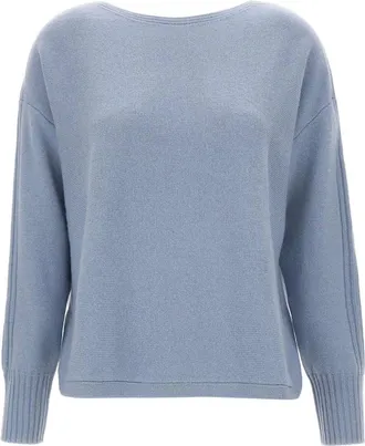 Elena Miro Truien & Vesten, Dames, Blauw, S, Wol, Ronde hals gebreide kleding