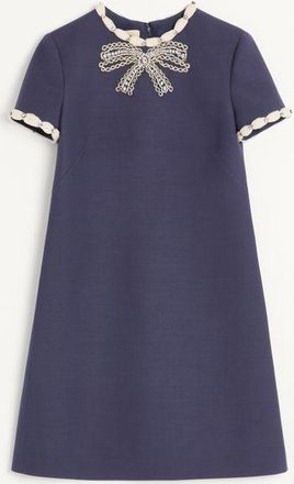 Valentino Abito Corto In Crepe Couture Ricamato Donna INDACO/AVORIO 36