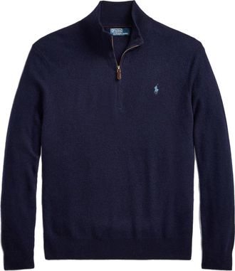 Polo Ralph Lauren Blauwe Wollen Trui met Mock Hals - Heren - Coltruien - Blauw - 2XL - Wol - Truien & Vesten