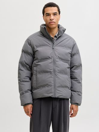 Jack & Jones Steppjacke JACK & JONES JJESOHO PUFFER COLLAR SN, Herren, Gr. XXL, castlerock, Web, Obermaterial: 100% Polyester, unifarben, regular fit, Rippb&uuml;ndchen