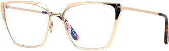 Tom Ford Eyeglasses Square Full Rim, Shiny Palladium Frame And Clear Blue Light Block Lenses Lens Ft5945-B016