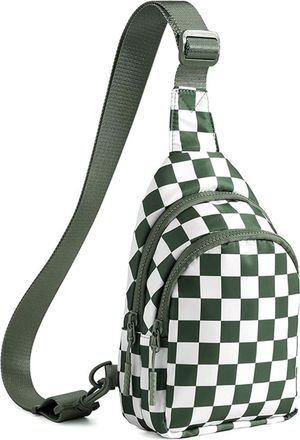Generic Checkered Crossbody Bag for Women and Girls, Sling Bag Small Bag Backpack Chest Bag Fanny Packs Wallets Purses for Women (Checkered Bean Green)