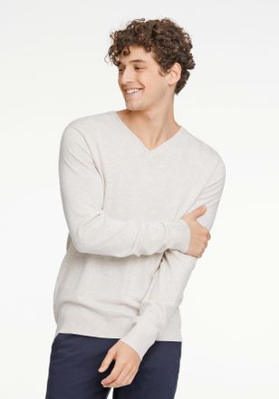Lindbergh Strickpullover LINDBERGH, Herren, Gr. XXL, sanftes wei&szlig; mel, Strick, Obermaterial: 80% Viskose, 20% Polyamid, meliert, normal h&uuml;ftbedeckend, V-Ausschn