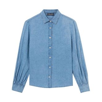 Brooks Brothers Regular Fit Chambray Katoen Linnen Ballonmouw Overhemd - Dames - Overhemden - Blauw - M - Katoen - Overhemden