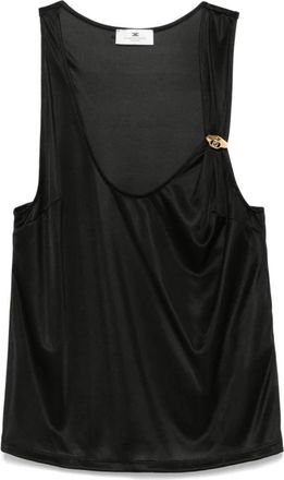 Elisabetta Franchi Zwarte Mouwloze Top met Scoop Hals - Dames - Tops zonder mouwen - Zwart - L - Tops