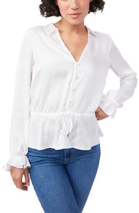 Paige Kendalle Tie Waist Peplum Top in White at Nordstrom, Size Large
