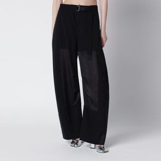 sacai Wide-leg wool trousers with panels and belt