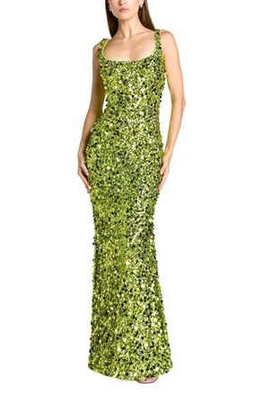 Mac Duggal Sleeveless Sequin Paillette Column Gown in Apple Green at Nordstrom, Size 12