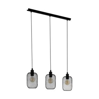 Loops Hanging Ceiling Pendant Light Black Mesh 3x 60W E27 Kitchen Island Lamp