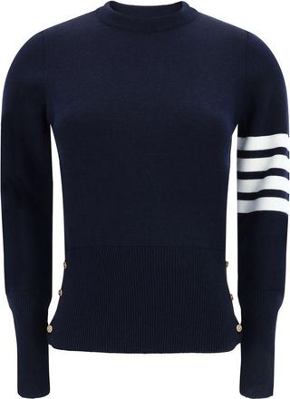 Thom Browne Womens Fourbar Stripe Crew Neck Jumper - Dark Blue - Size EU 36 (Womens)