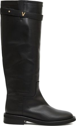 Via Roma 15 Tall Black Leather Boots With Gold Accent And Rubber Sole