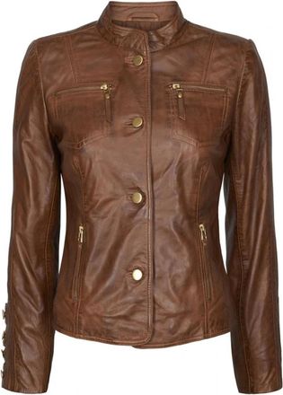 BTF-CPH Button Jacket 100042 - Dames - Zomerjassen - Bruin - L - Leer - Jassen