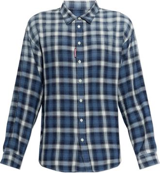 Dsquared2 Klassiek Geruit Shirt met Verlaagde Schouders - Heren - Casual Overhemden - Blauw - L - Katoen - Overhemden
