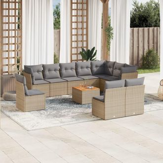 vidaXL Set De Sof&aacute;s De Jard&iacute;n 11pzas Con Cojines Rat&aacute;n Sint&eacute;tico Beige Vidaxl