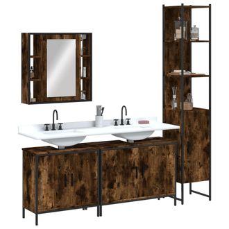 vidaXL Set De Muebles De Ba&ntilde;o 4 Piezas Madera Contrachapada Roble Humo Vidaxl