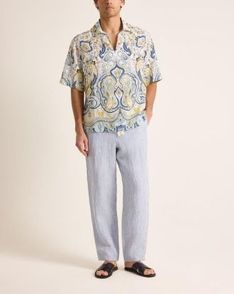 Orlebar Brown Vincent Linen Relaxed Fit Overhead Linen Shirt with Fairground Print in Multi/blue at Nordstrom, Size X-Large
