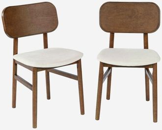 Sweeek Silla Vintage De Madera De Hevea Y Tela, Set De 2