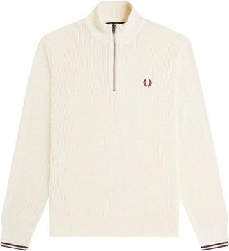 Fred Perry Gestanste Pullover Sweater Ivoor - Heren - Coltruien - Beige - XL - Katoen - Truien & Vesten