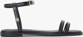 Tommy Hilfiger Womens Flat Leather Sandal - Black - US 6.5 / EU 37