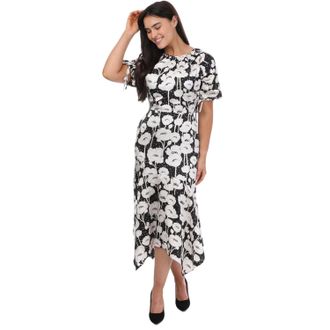 Ted Baker Abriee Poppy midi-jurk met bloemenprint en pofmouwen voor dames (Zwart)