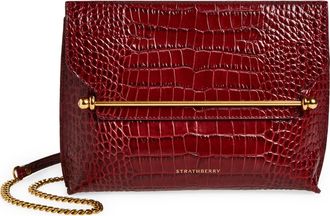 Strathberry Stylist Croc Embossed Leather Clutch in Oxblood at Nordstrom