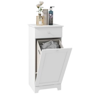 HOMCOM Bathroom Cabinet With Folding Laundry Hamper And Drawer - White | TJ Hughes
