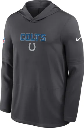 Nike Indianapolis Colts Rivalries Collection Sideline Nike Mens Dri-FIT NFL Long-Sleeve Hooded Top in Grey | 03B906F98-DMX