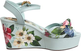 Dolce & Gabbana Groene Bloemen Enkelband Wedge Sandalen Schoenen