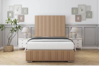 Sloomy Langston Dumfries Deep-Sided Bed Frame With 50 Upholstered Headboard in Light Brown | Size: Super King