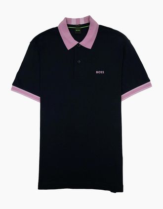 HUGO BOSS Mens Hugo Boss Paddy 8 Contrast Collar Polo Navy 402 - Black - Size: 38