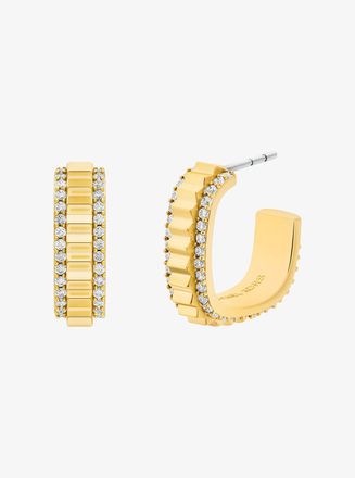 Michael Kors Small Pav&eacute; Gold-Tone Brass Hoop Earrings