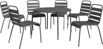 Vente-Unique Comedor de jard&iacute;n de metal - una mesa redonda D.130cm y 6 sillas apilables - Gris antracita - MIRMANDE de MYLIA