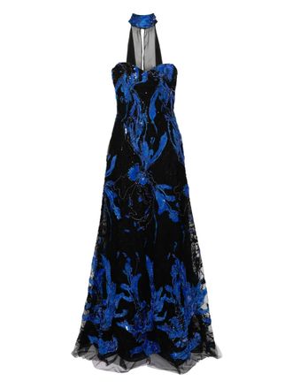 Saiid Kobeisy embroidered strapless dress - Blue
