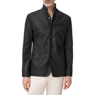 John Varvatos Woodward Tooled Paisley Goat Suede Jacket in Charcoal at Nordstrom, Size 50